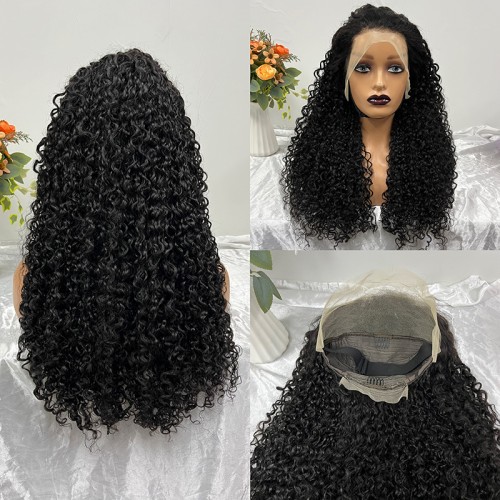 #1b Natural Black Double Drawn Pissy Curly 13x4 Transparent Lace Full Frontal Wig | Human Hair Wig | Lace Front